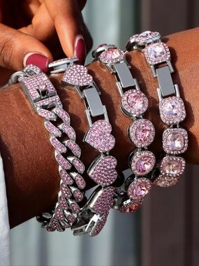 Pink Crystal Bracelet Set for Women